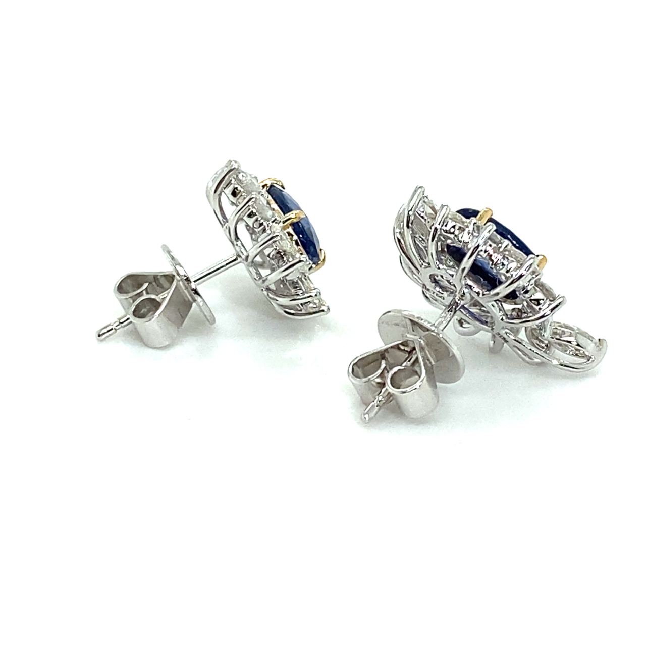 18K White Gold Blue Oval SAP Leaf MQ Diamond Earrings