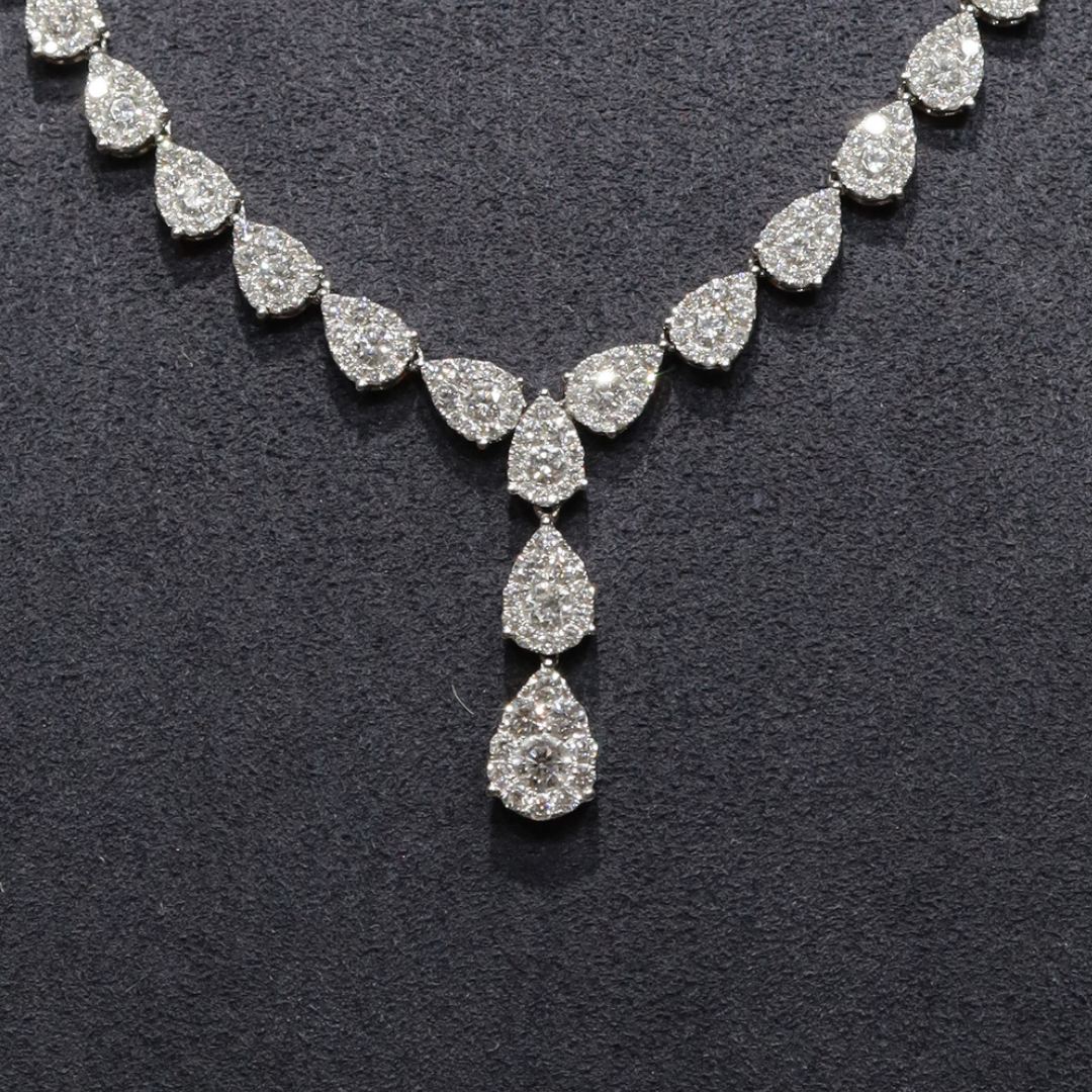 18K White Gold Full Pear Pave Diamond Necklace