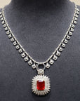 18K White Gold Ruby Diamond Necklace