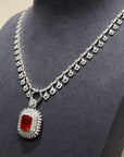 18K White Gold Ruby Diamond Necklace