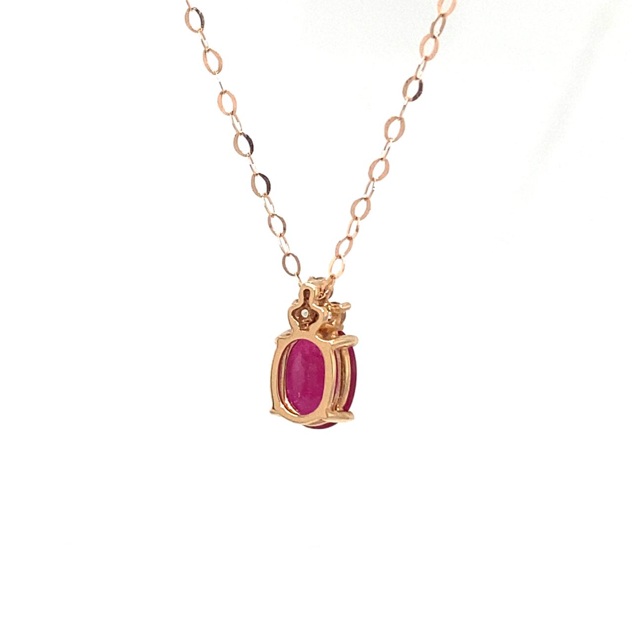 18K Rose Gold BV Oval Mini Ruby Triple Diamond Necklace