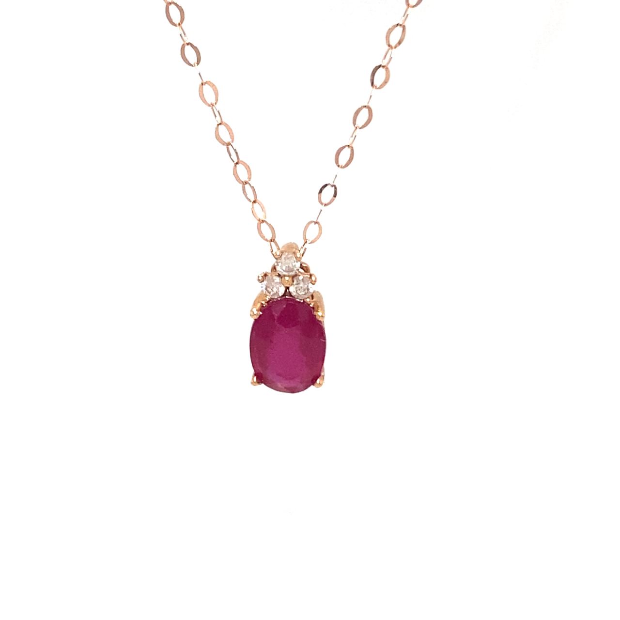 18K Rose Gold BV Oval Mini Ruby Triple Diamond Necklace
