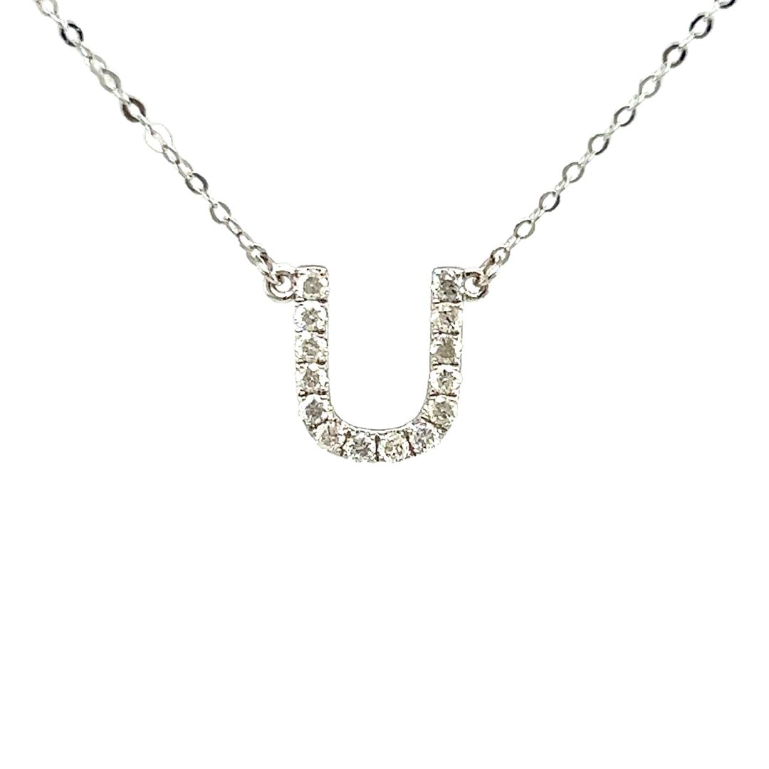 18K White Gold Classic Alphabet U Full Diamond Necklace