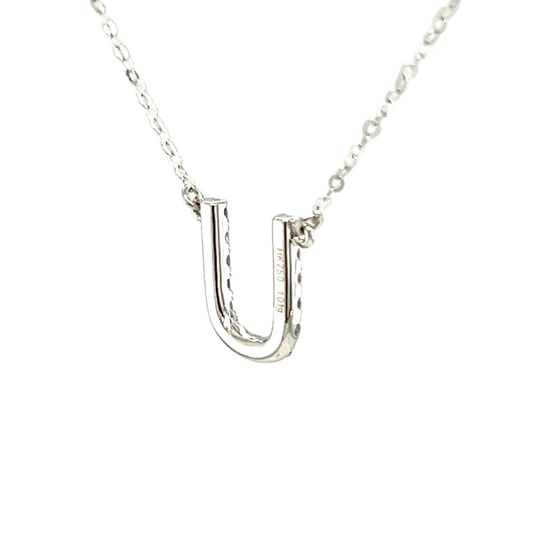 18K White Gold Classic Alphabet U Full Diamond Necklace