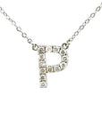 18K White Gold Classic Alphabet P Full Diamond Necklace