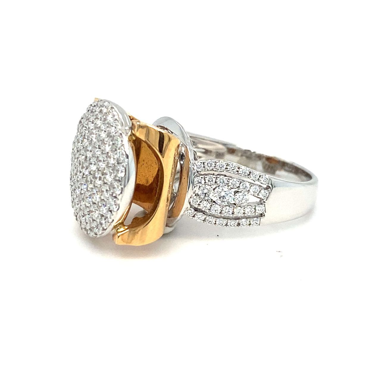 18K White Gold Dramatic Flat Shine Pave Diamond Ring