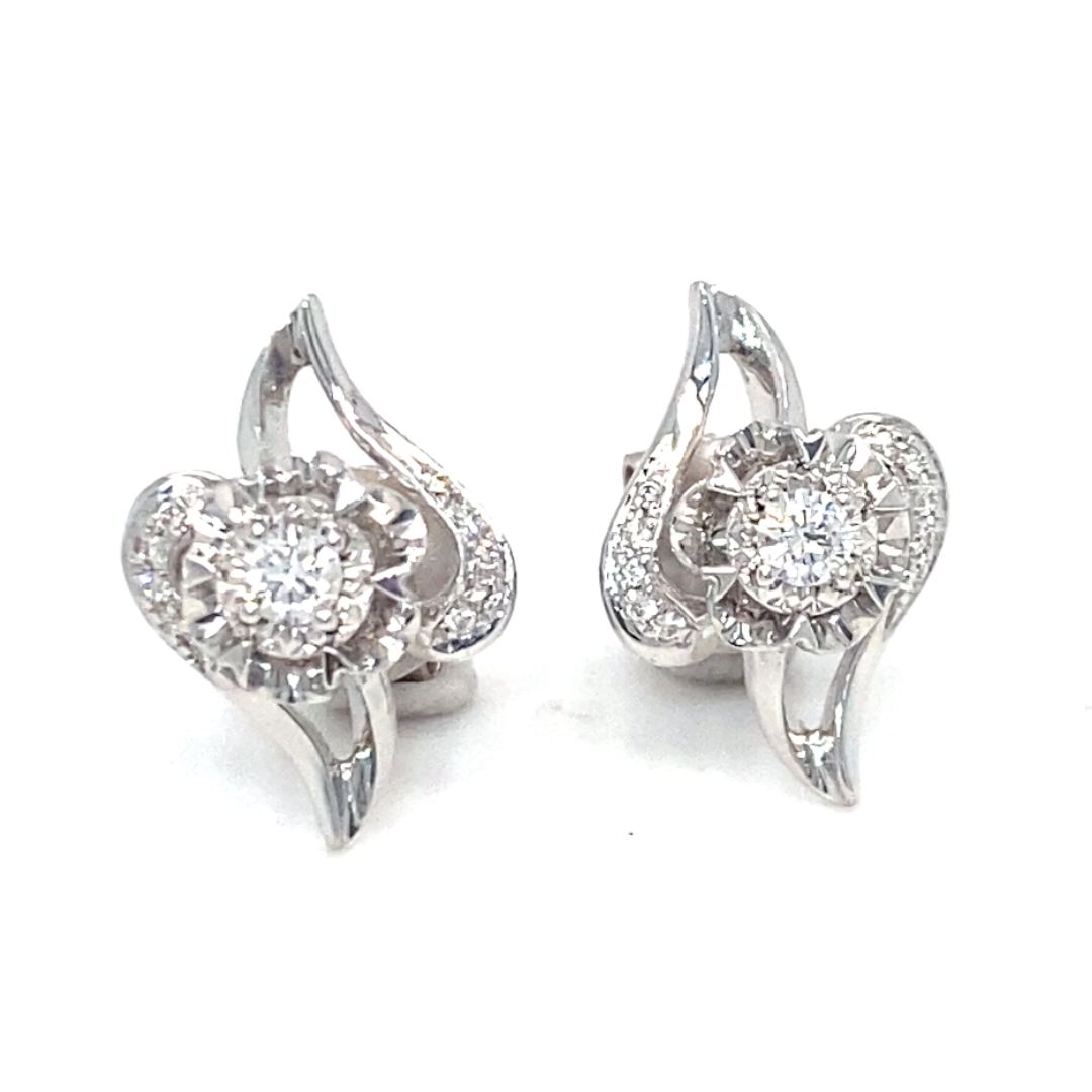 18K White Gold Swan Lotus Diamond Earrings