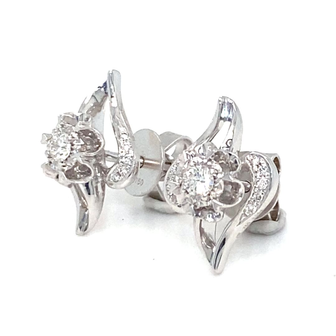 18K White Gold Swan Lotus Diamond Earrings