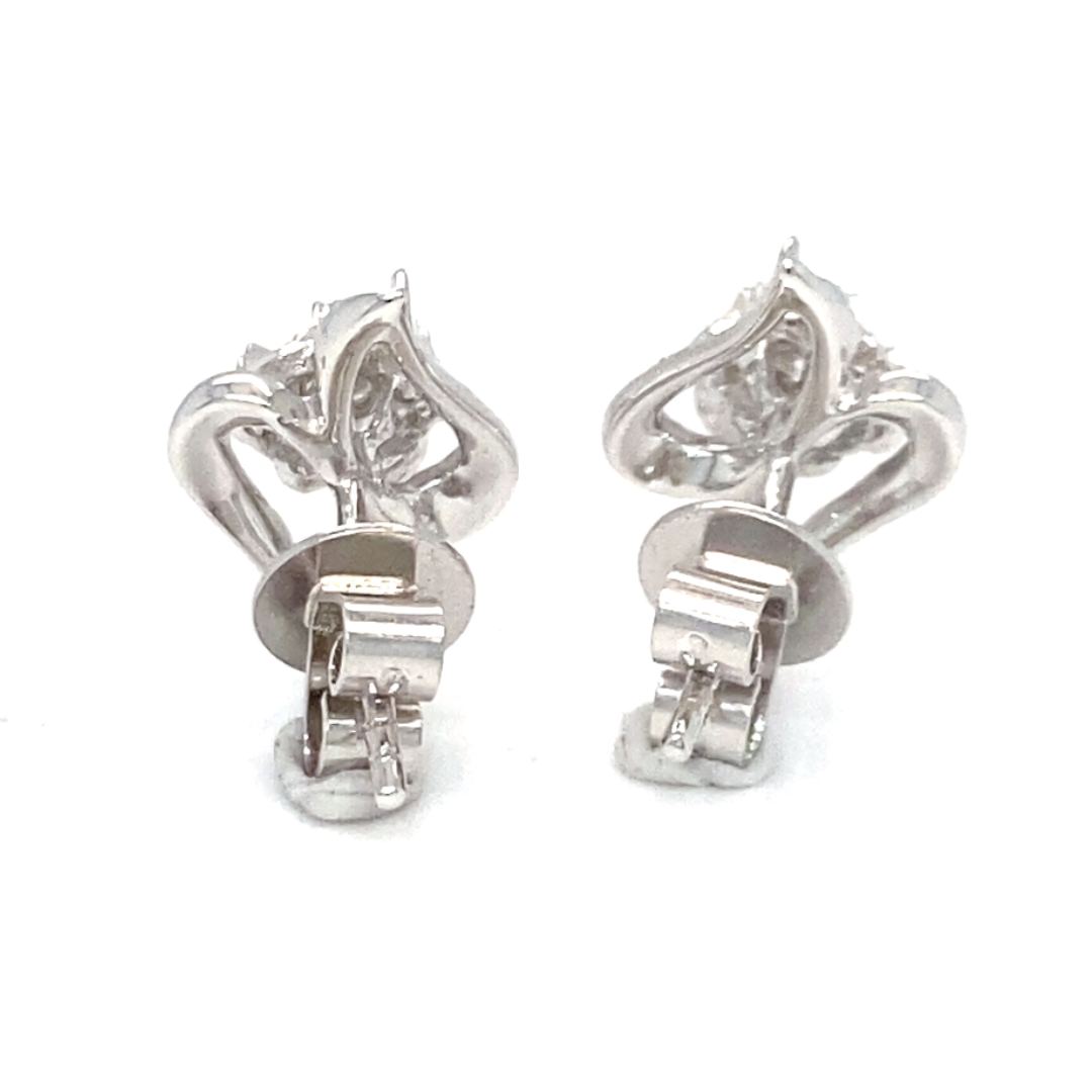 18K White Gold Swan Lotus Diamond Earrings
